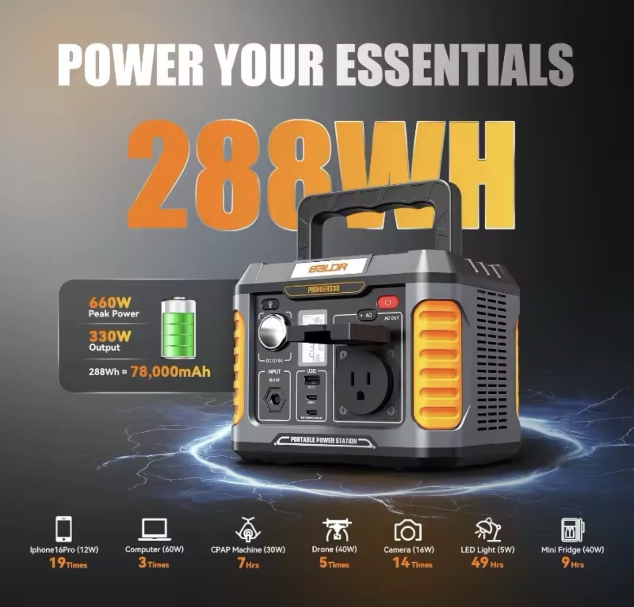 New Portable Station 330W 660W Peak Generator 288Wh Solar Power Bank Wireless