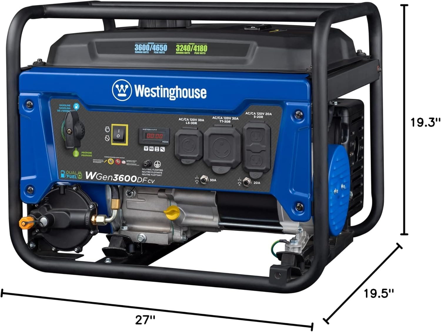 Westinghouse 4650W Dual Fuel Generator – RV Ready, Gas & Propane, CO Sensor