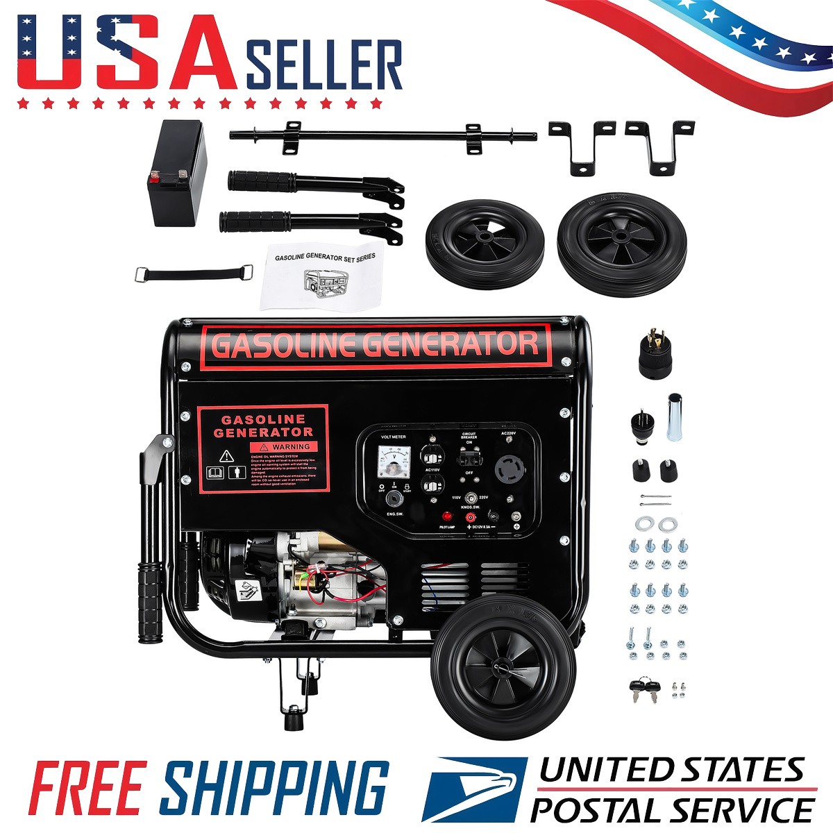 Gas Powered 5KW Portable Inverter Generator 110V+220V Home Backup Emergency 60Hz