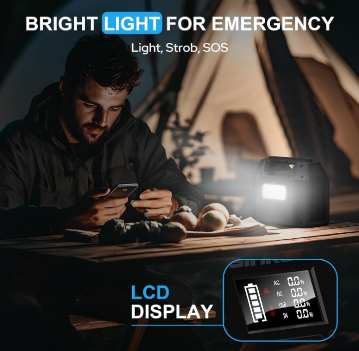 Estación de Energía Portátil 150W 122.8Wh LiFePO4 para Camping y RV, Nuevo