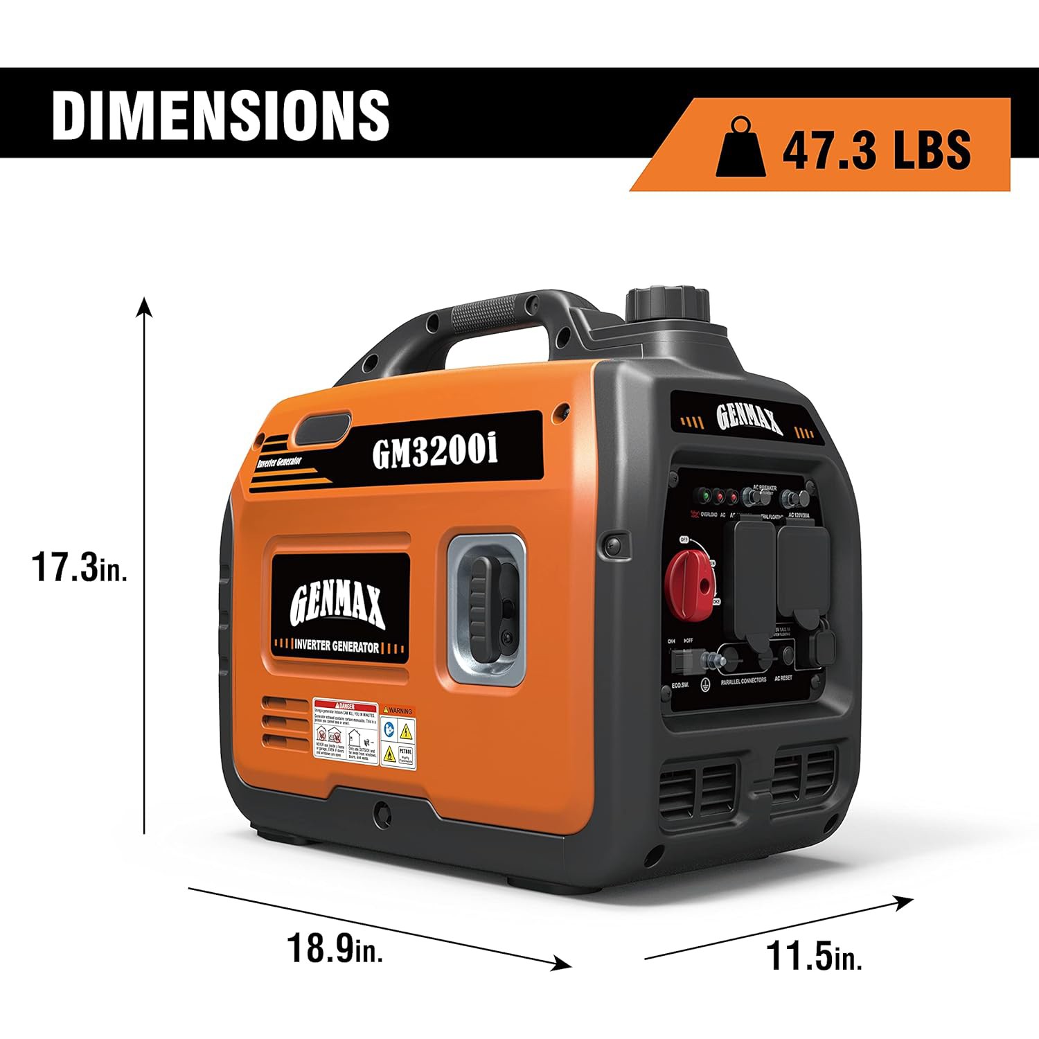 GENMAX Generator,3200W Ultra-Quiet Gas Engine & RV Ready, EPA Compliant, Eco-M
