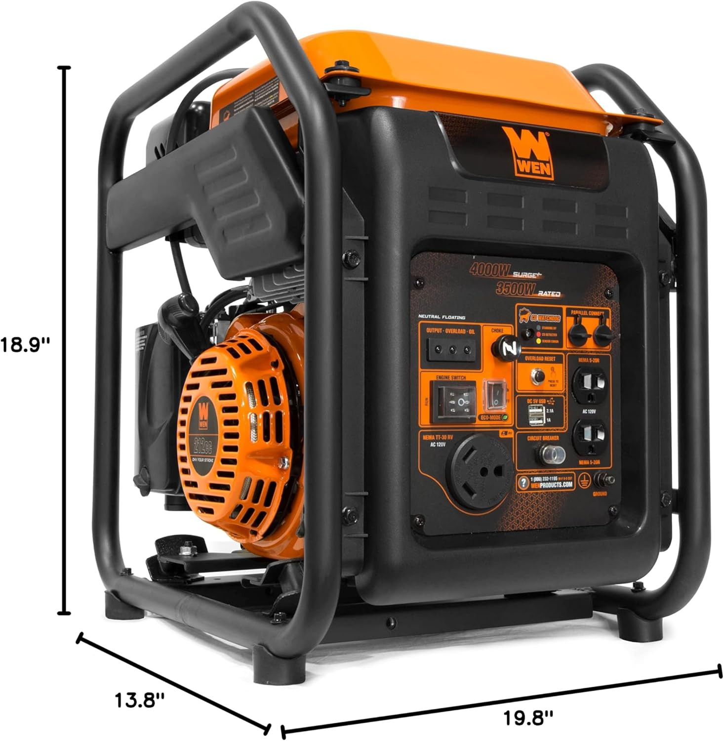 WEN Gn400Ix Rv-Ready 4000-Watt Open Frame Inverter Generator with CO Shutdown Se