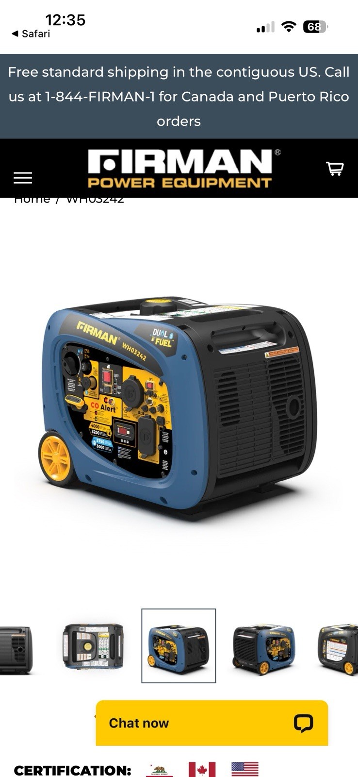 Firman WH03242 3300W Dual Fuel Inverter Generator