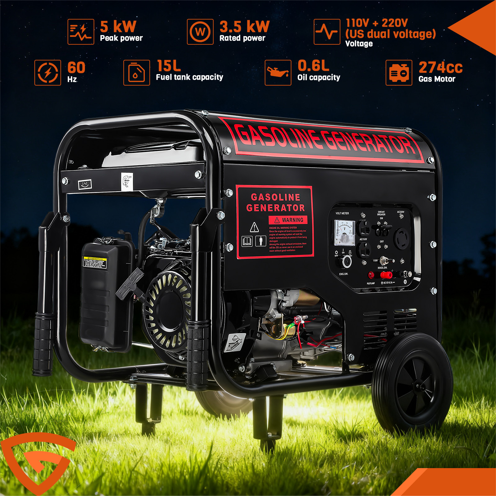 5000W Portable Inverter Generator Gas Powered Quiet for Home Backup Construction