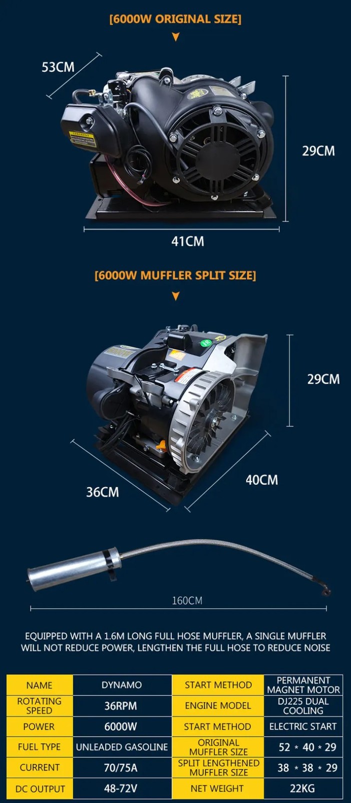 Silent Dual-Cooling Electric Vehicle Range Extender Generator Tricycle