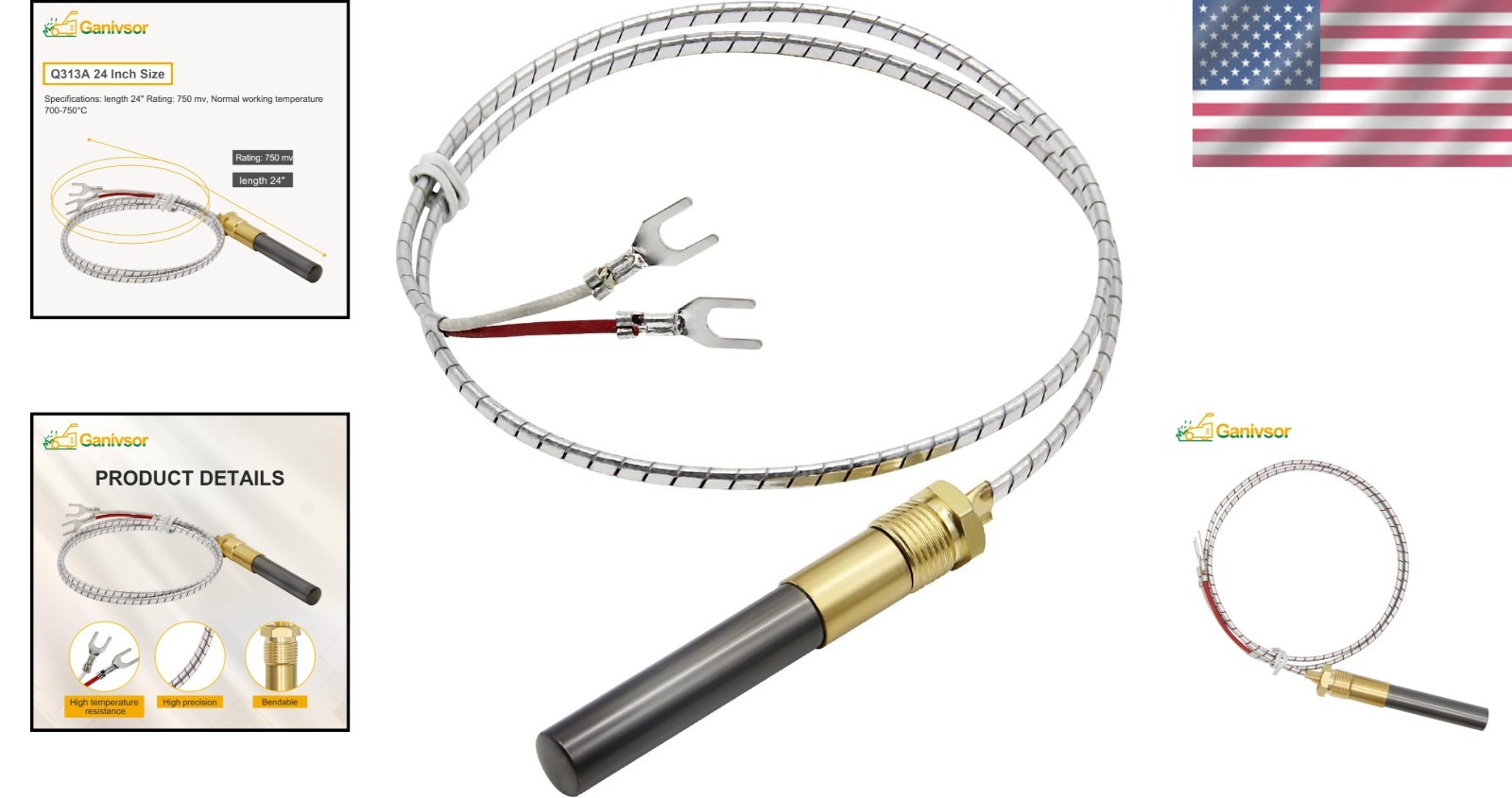 24-Inch 750mV Thermopile Generator for Gas Heater & Fireplace Replacement