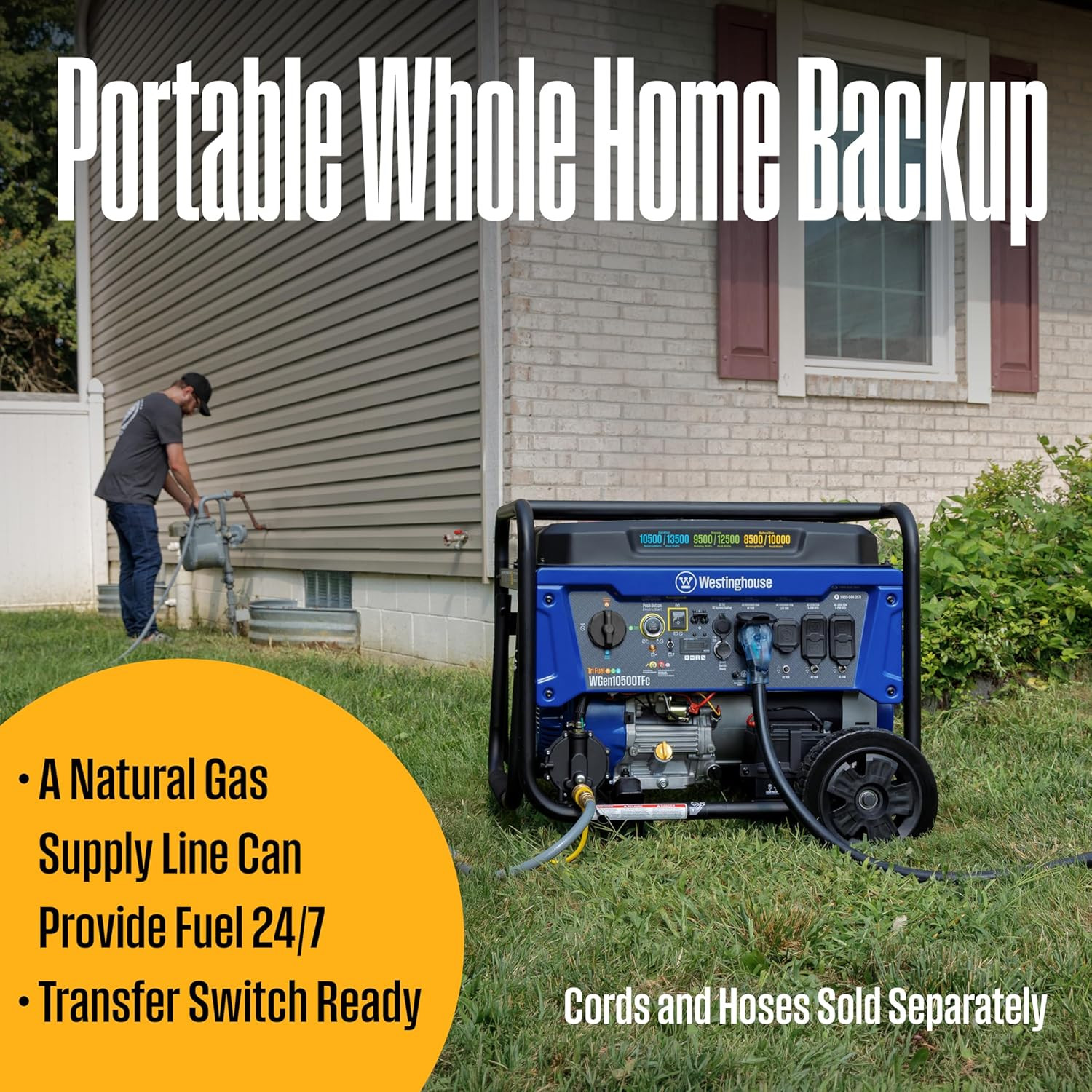 Tri-Fuel Home Backup Portable Generator Remote Electric Transfer Switch Ready HD
