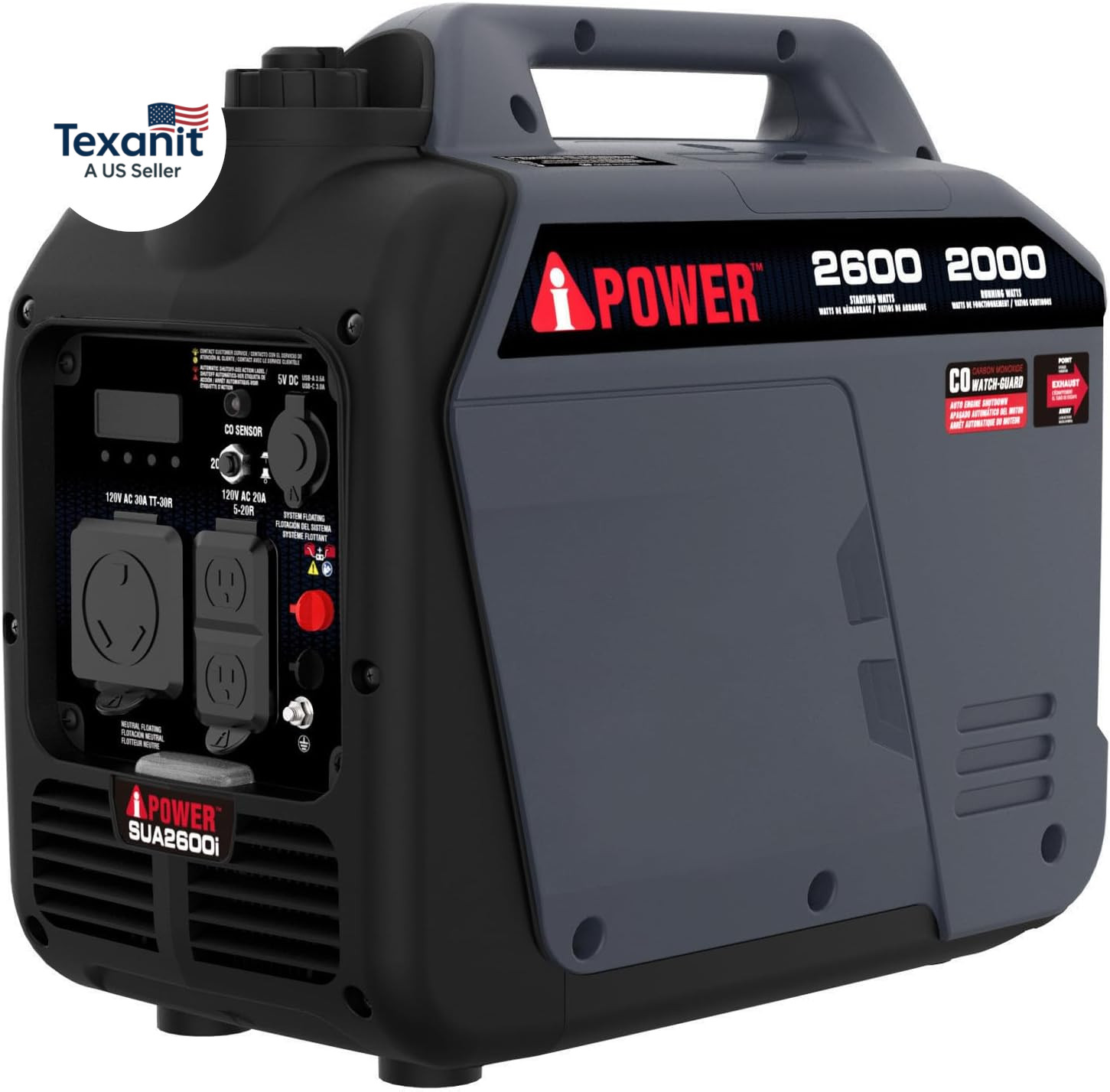 Quiet Inverter Generator, 2600W RV Ready, EPA & CARB Compliant CO Sensor, Portab