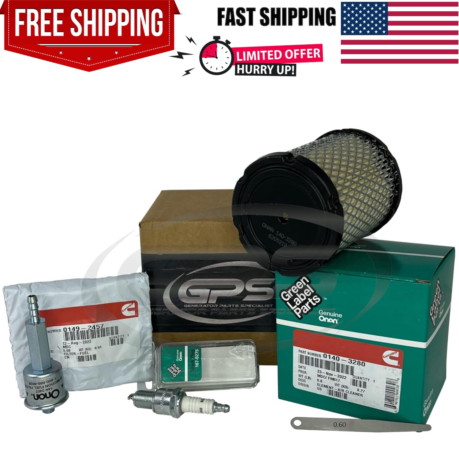 GENERATOR PARTS SPECIALIST Tune Up Kit for Onan RV generator model KY 4000, S…