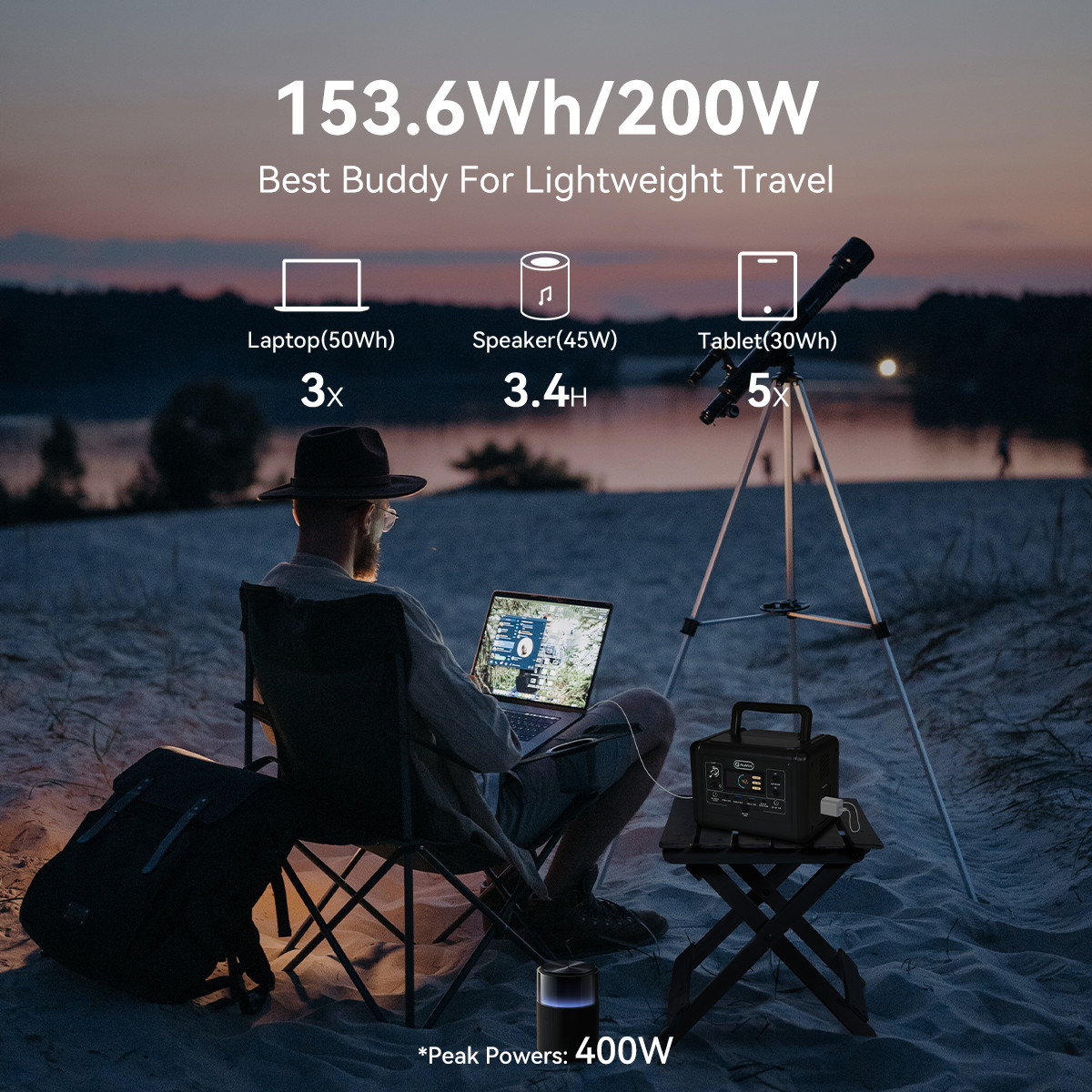 Flashfish T200 Solar Power Station Lifepo4 153.6Wh 200W Optional Solar Panel 18V