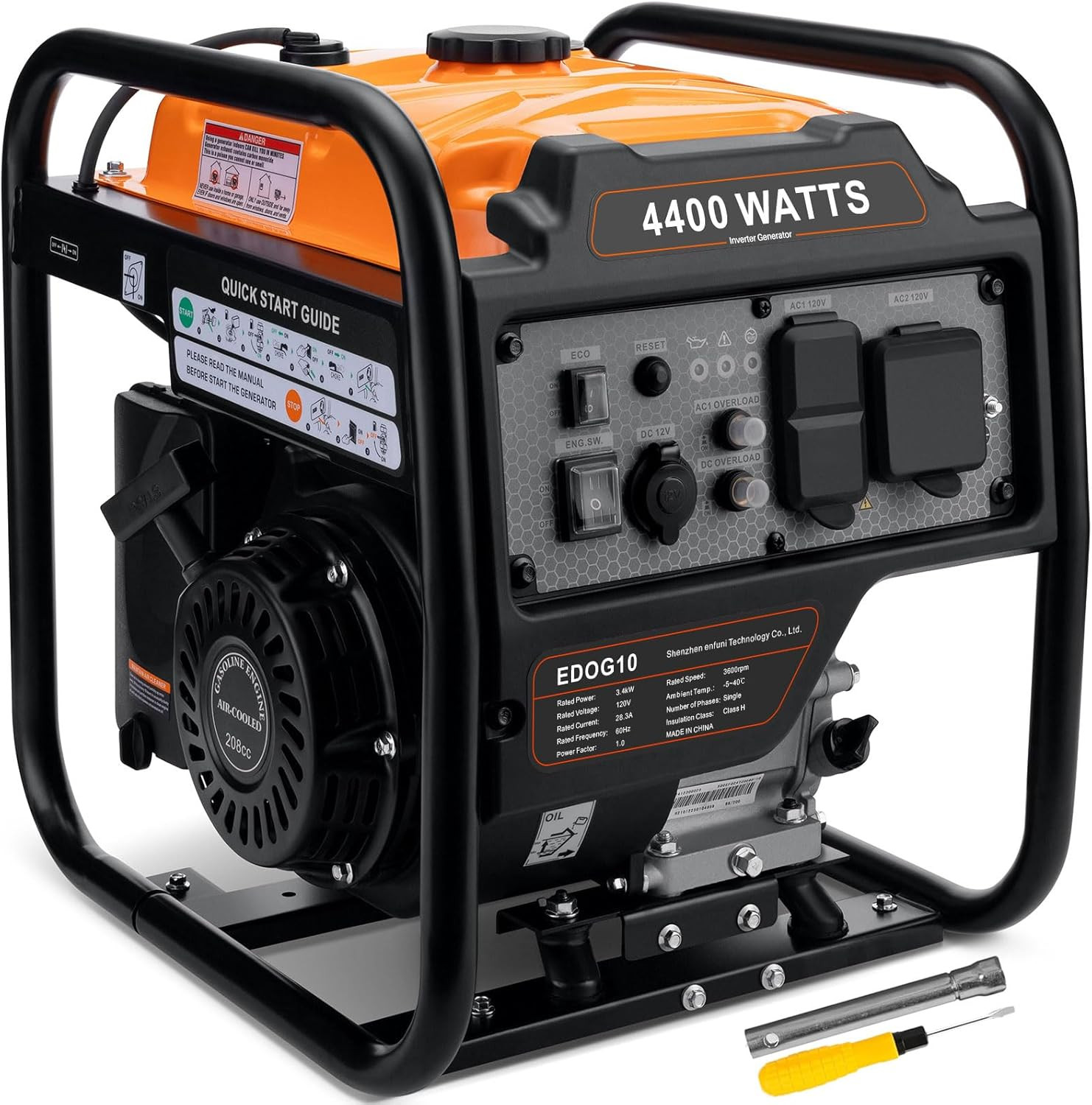4400-Watts Inverter Generator, Open Frame Generator Gas Powered, Emergency Home