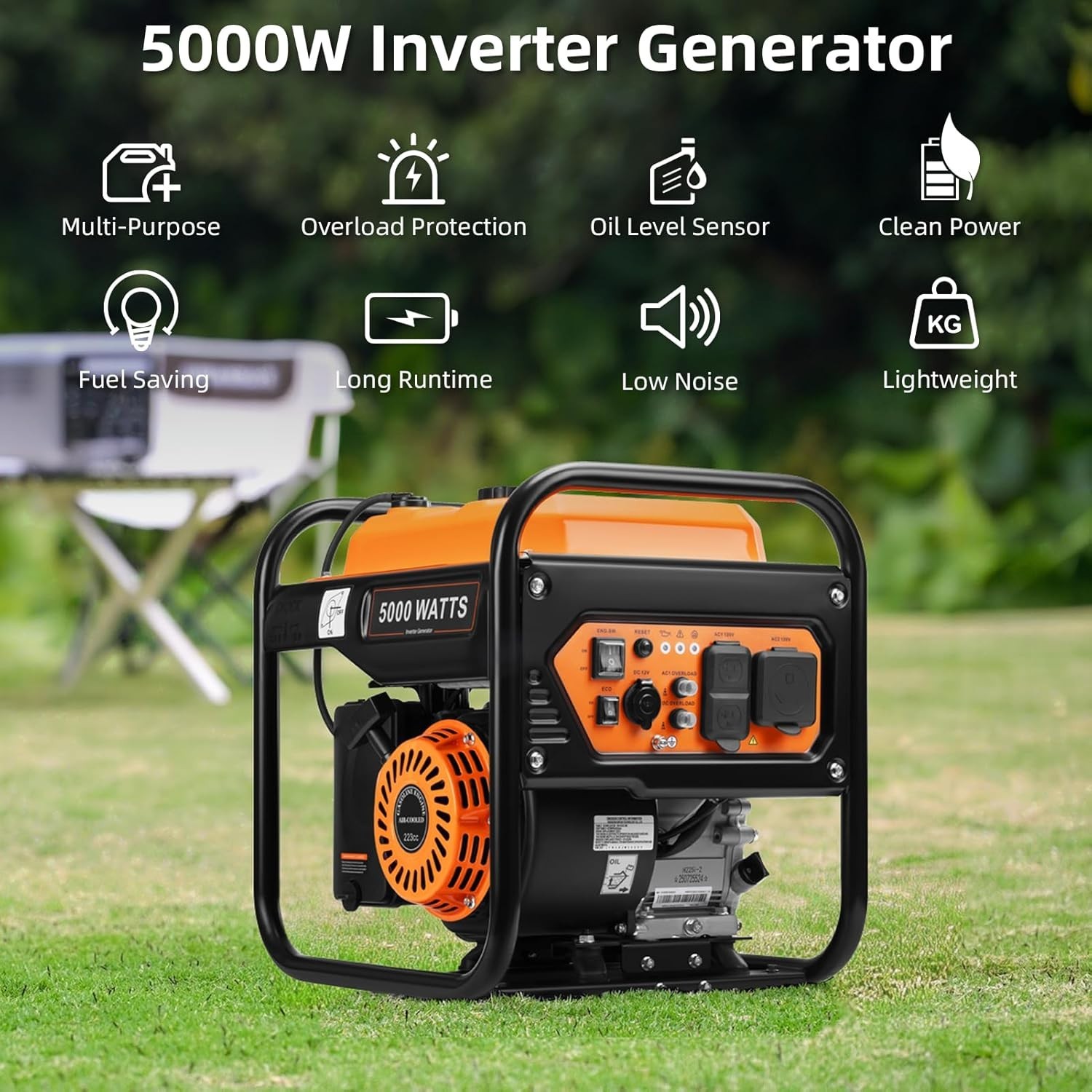 Inverter Generator 5000W Peak Power Gas Engine Digital Display Remote Start