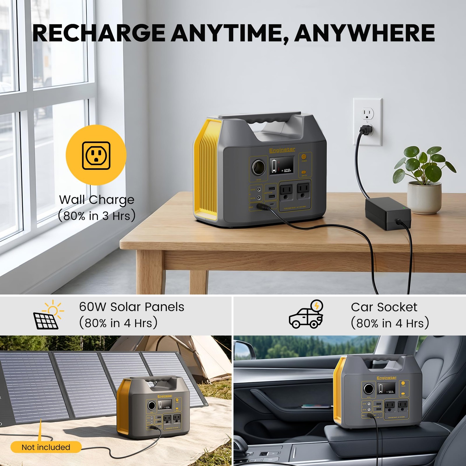 EnginStar Portable Power Station,300W Solar Generator, 110V 300W, Yellow