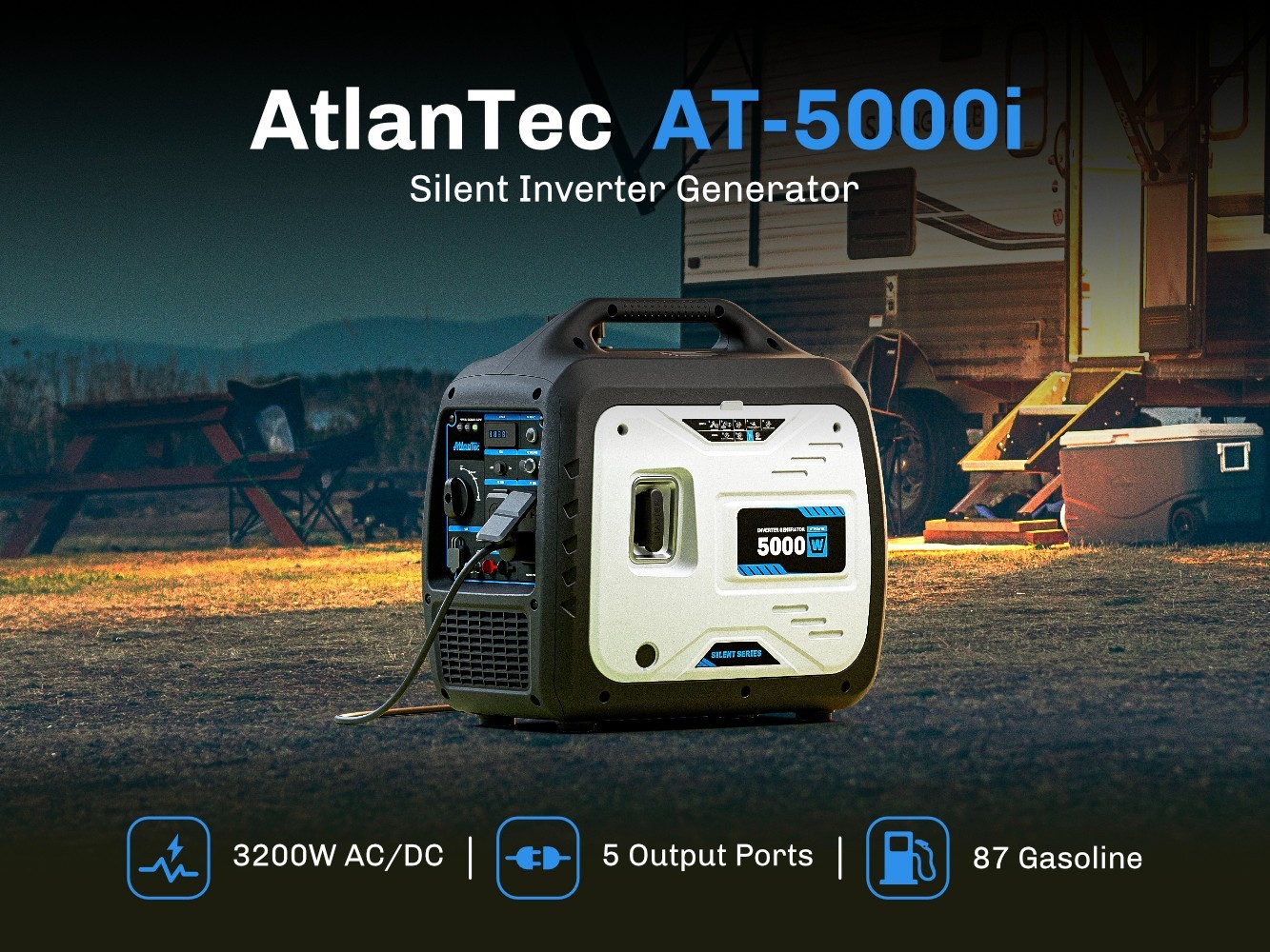 5000 Watt Portable Inverter Generator Gas Powered Super Quiet for RV and Camping