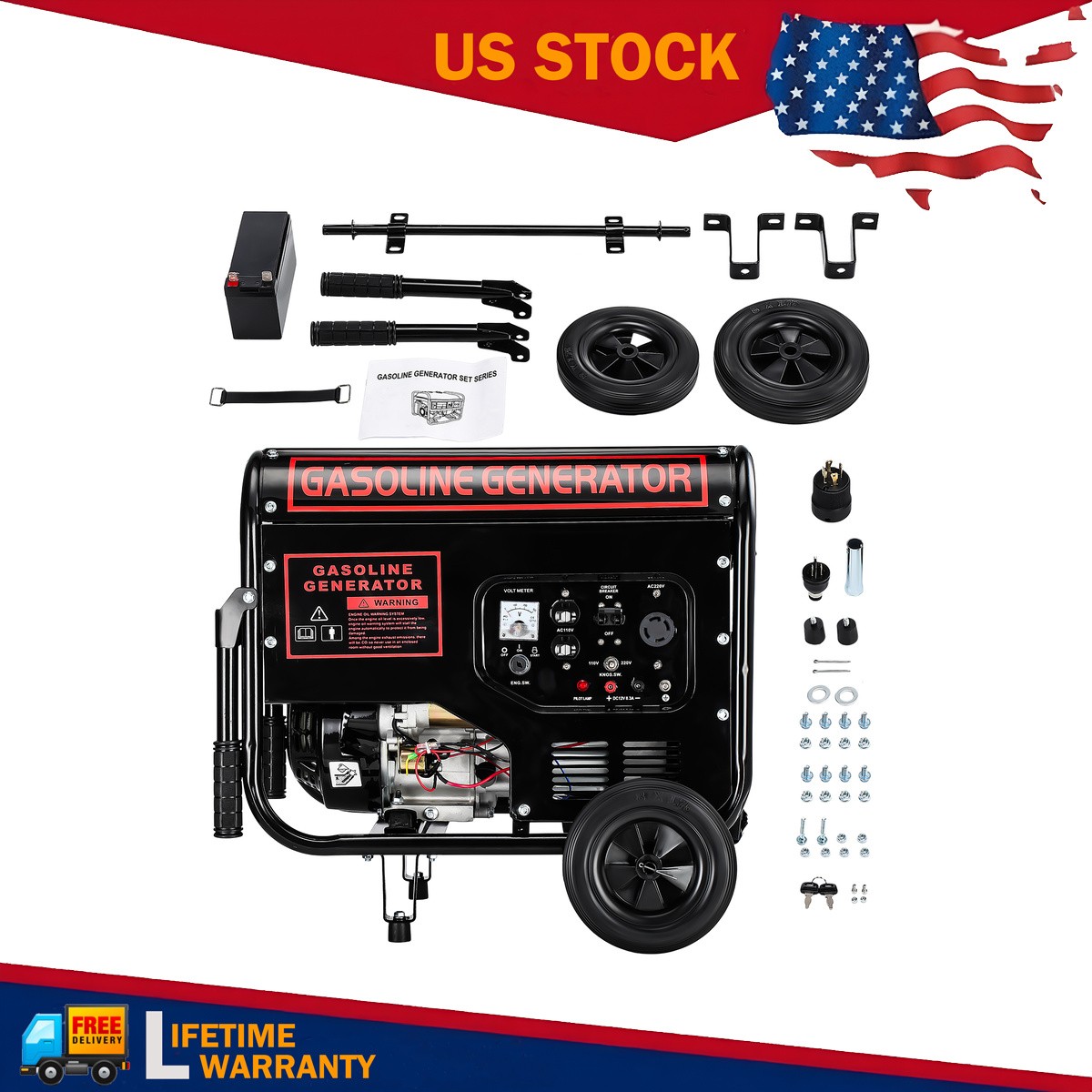 Gas Generator 5KW with Movable Wheels for Home Backup Camping Job Site