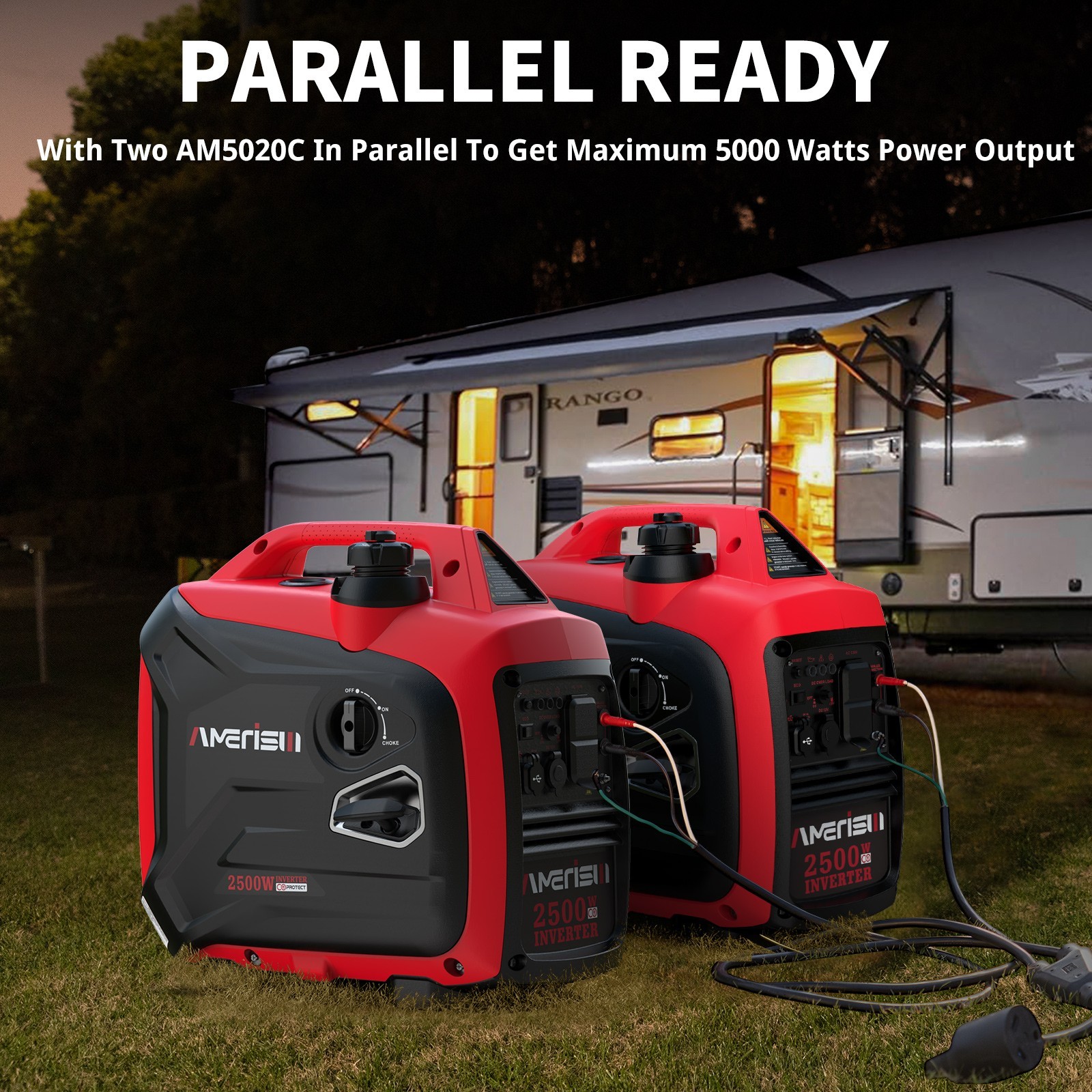 Amerisun 2500W Gas Portable Inverter Generator, 5.5H Runtime, CO Detect, Compact
