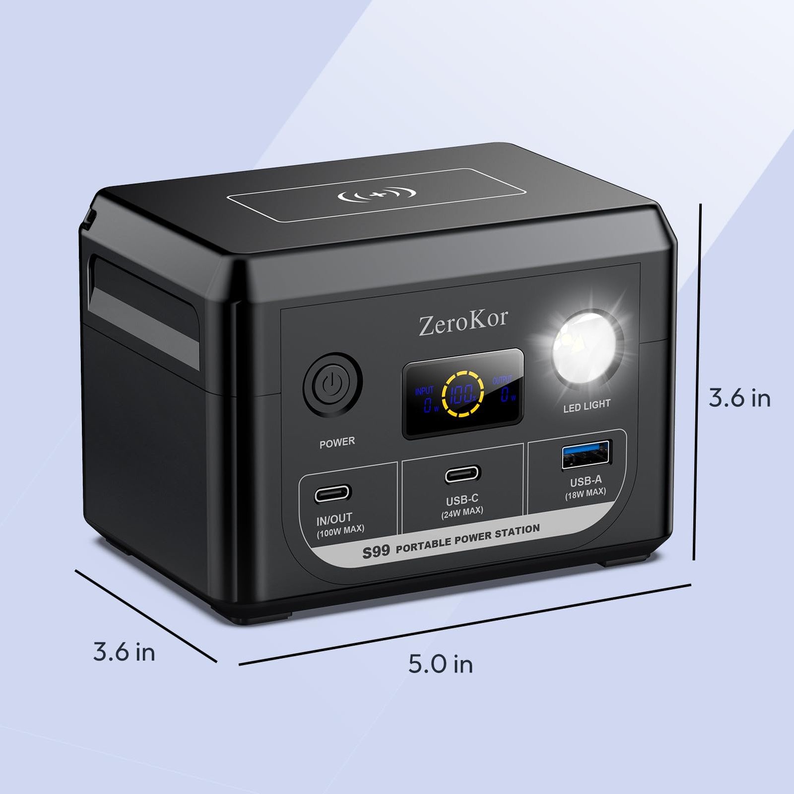 100W Portable Power Station, 96Wh Small Generator 30000mAh LiFePO4 Dark Grey