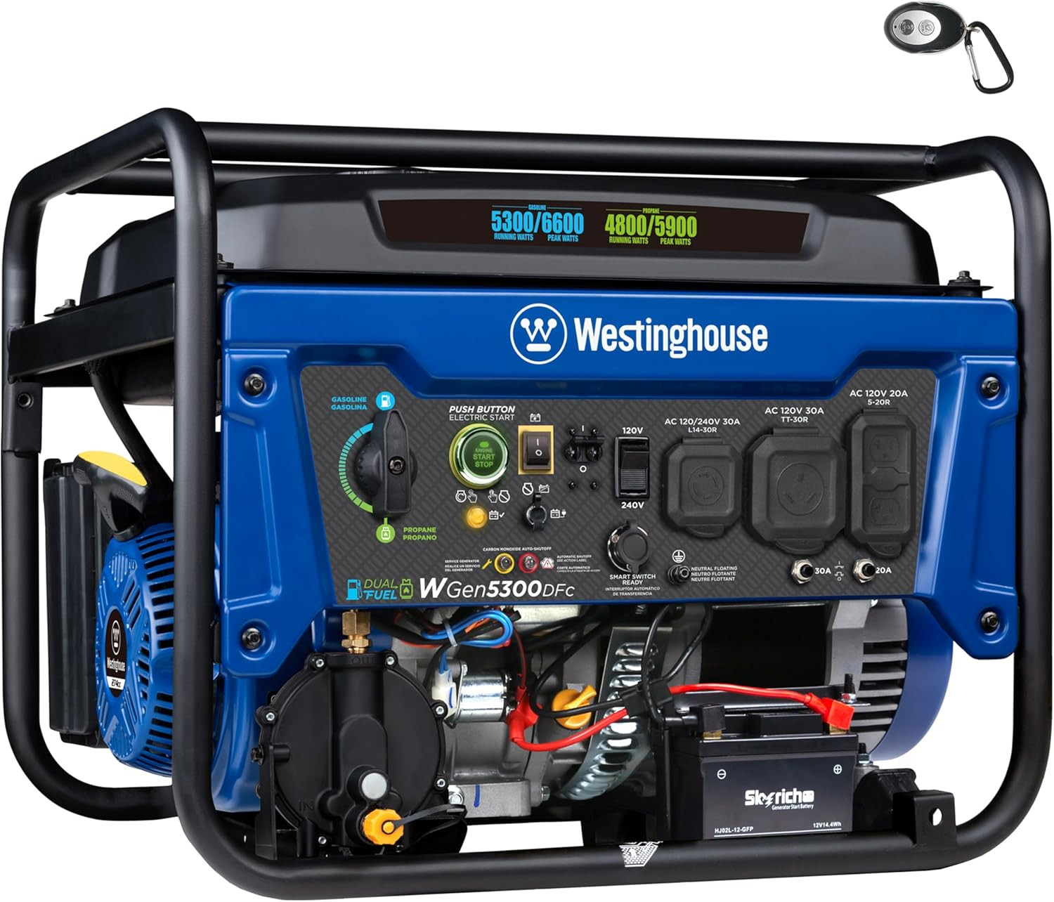 6600 Watt Dual Fuel Portable Generator with Remote Start & CO Sensor