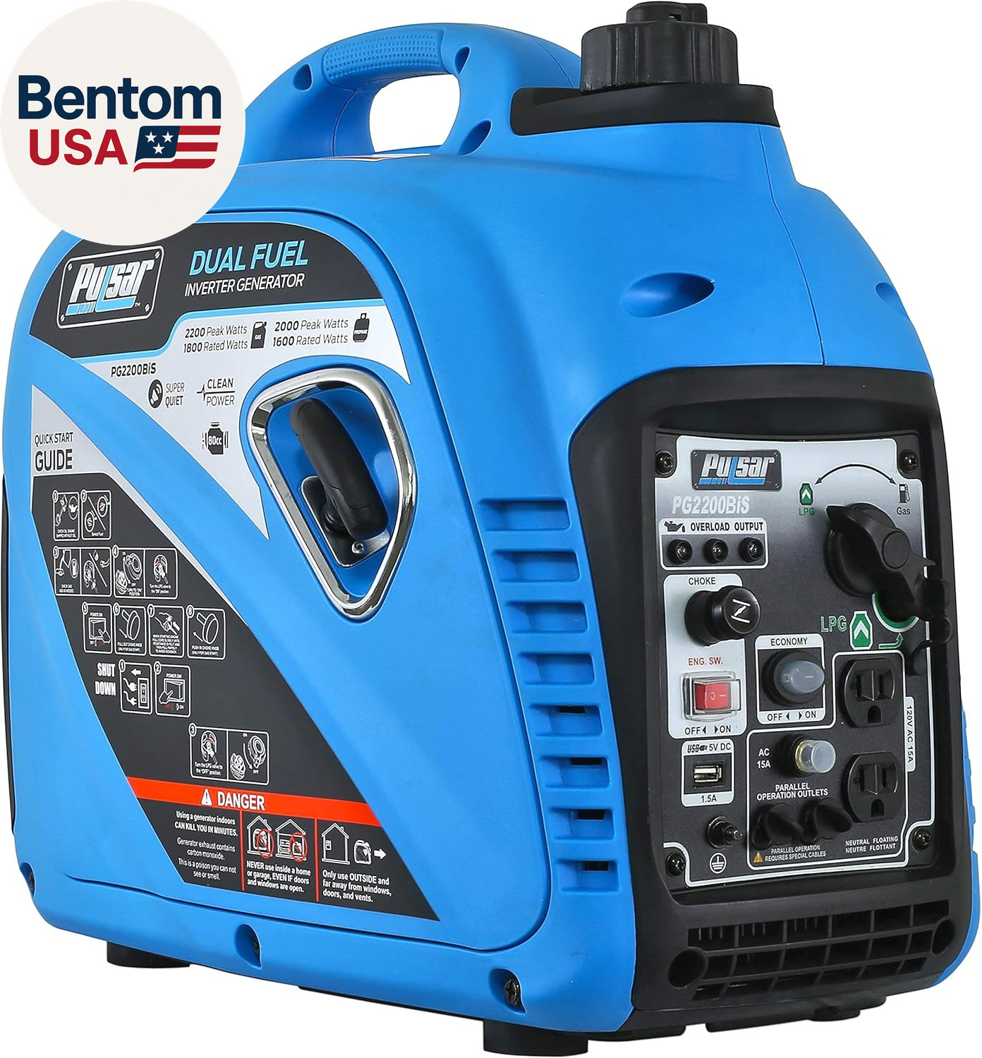 2,200W Portable Dual Fuel Quiet Inverter Generator with USB Outlet & Parallel Ca