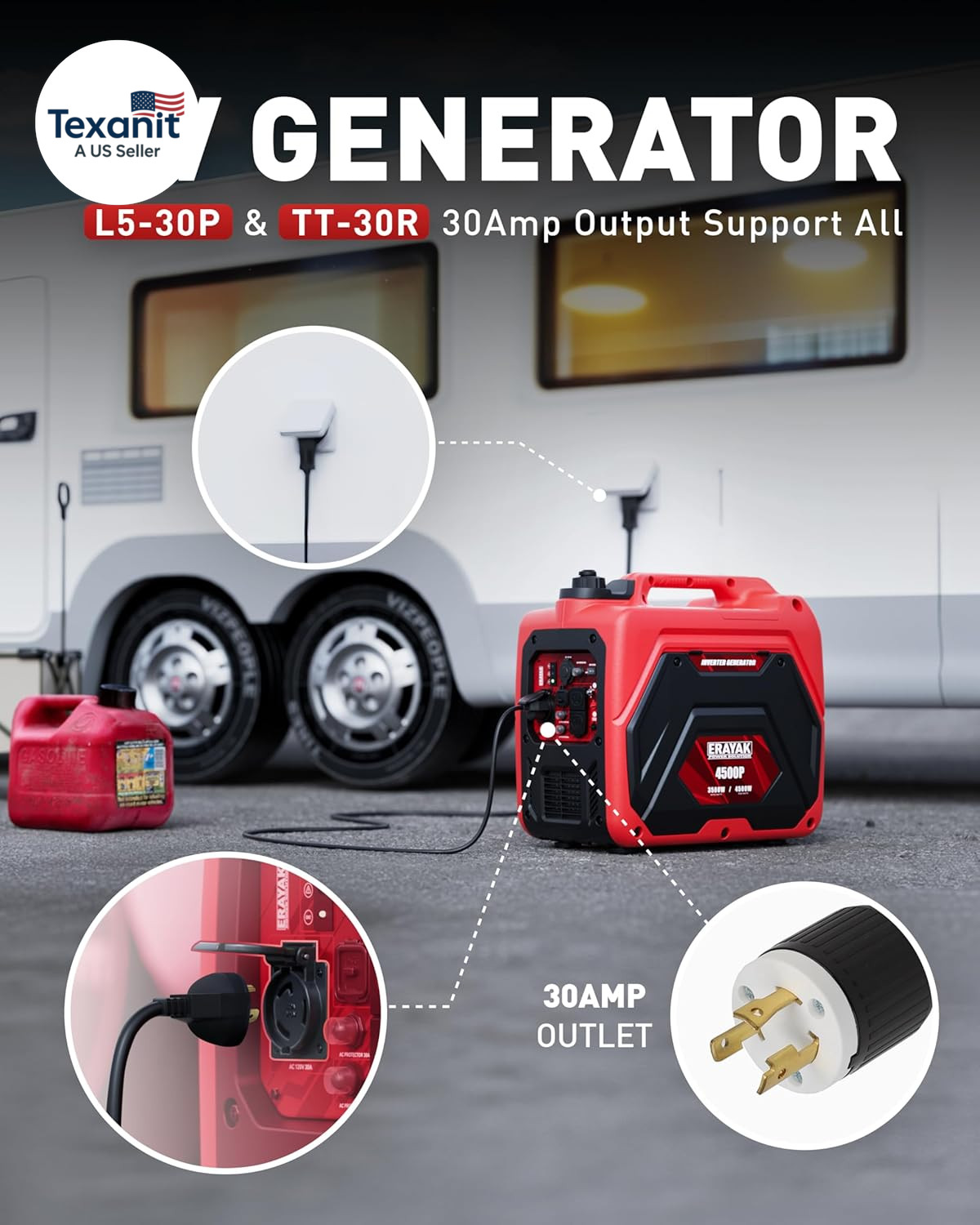 4500W Portable Inverter Generator for Home Use, Super Quiet Small Generator for