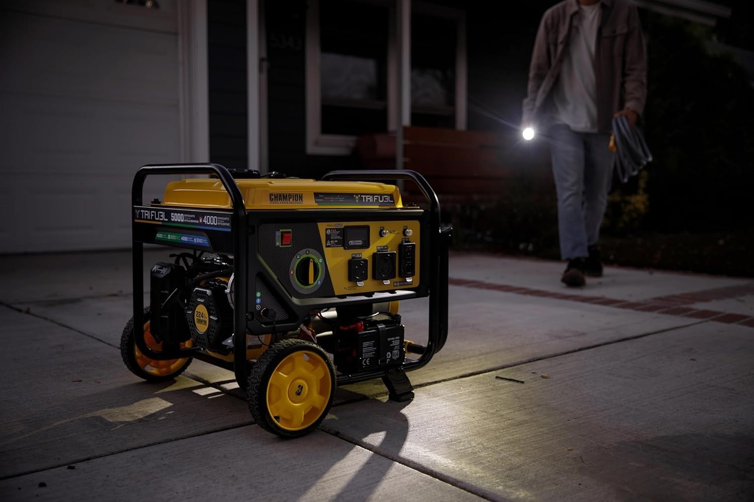 Champion 5,000-W Tri Fuel Gas Portable Generator with CO Sensor, Electric Start