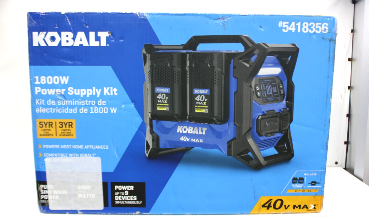 Kobalt 40 V MAX generator 1800 W Power Supply Kit.NEW