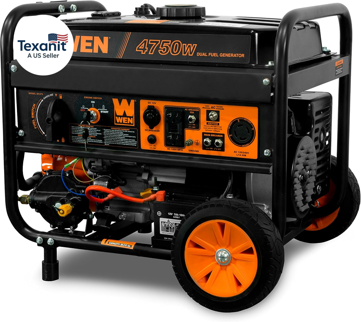 WEN 4750W Dual Fuel Portable Generator Electric Start Wheel Kit 120V 240V