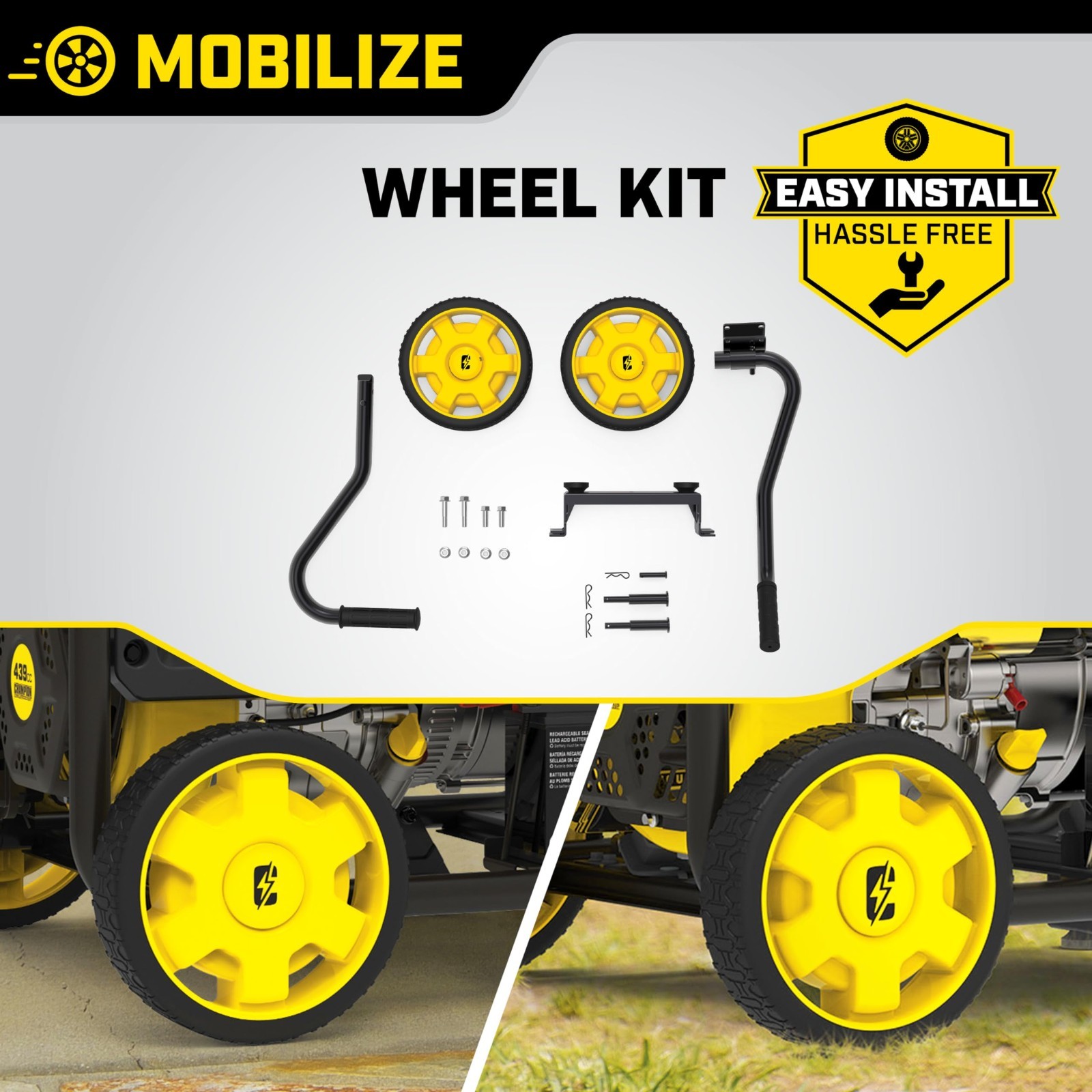 Wheel Kit for 2800-4750W Generators, Folding Handle, Never Flat Tires, Black