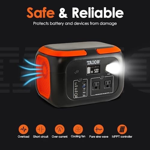 Portable Power Station 600W- 660Wh Lithium Battery Station, 110V/600W Pure Sine