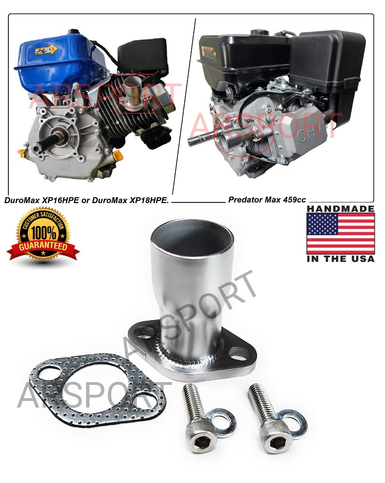 Exhaust Flex Pipe Adaptor for Predator Max 459cc, Duromax XP16HPE & XP18HPE 457