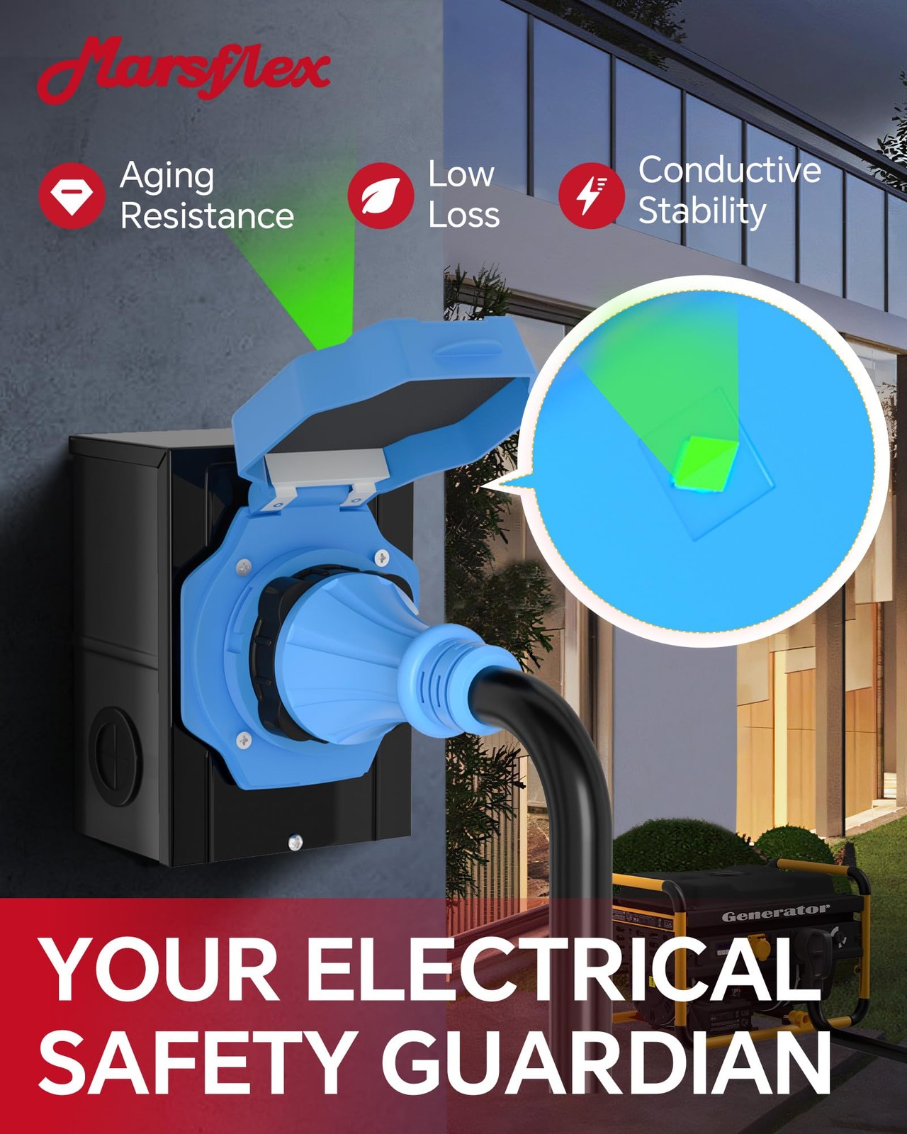 Marsflex 50 Amp Generator Cord And Power Inlet 25Ft 50 Amp Generator Cord Nema