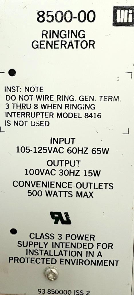 Charles 8500-00 Ringing Generator 105-125VAC 60HZ 65W IN 100VAC 30HZ 15W OUT