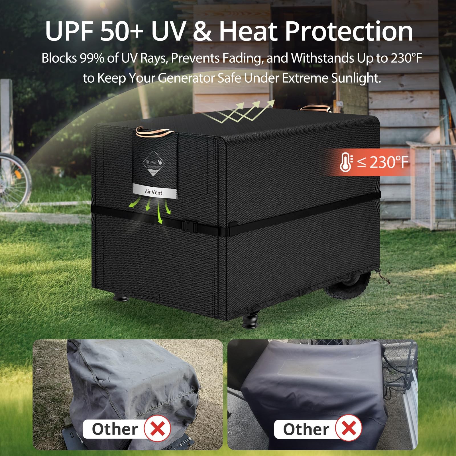 QH.HOME Waterproof Generator Cover 30x30x26 30″(L) x 30″(W) x 26″(H), Black