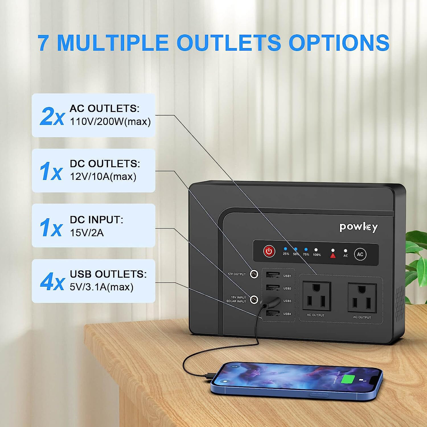 Powkey 146Wh 200W Portable Power Station Solar Generator with 40W Solar Panel