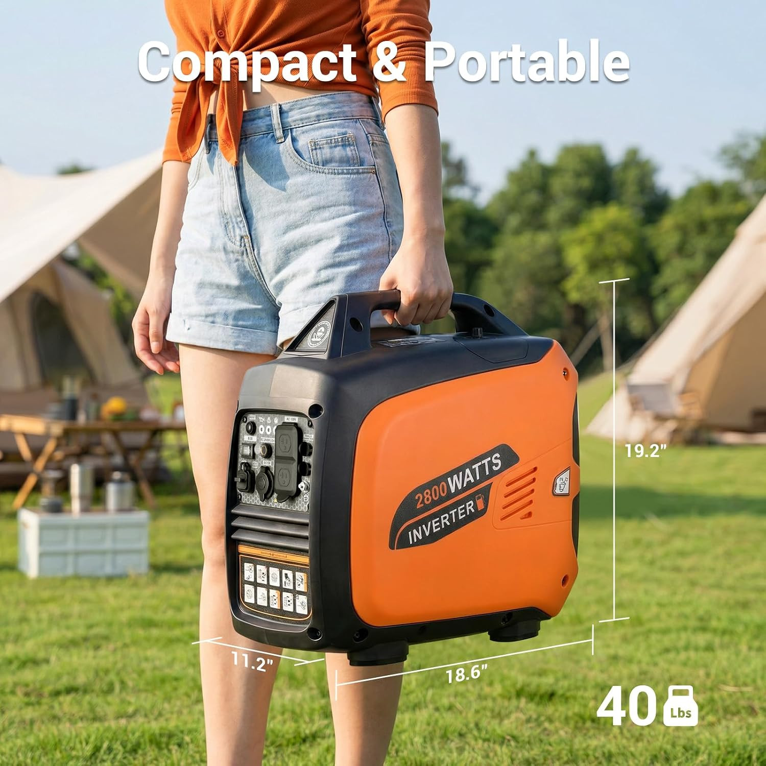 2800-Watts Portable Inverter Generator, Gas Generators for Home Use, Camping, Su