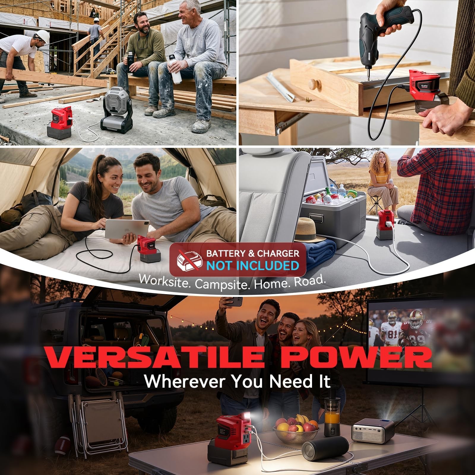220W Portable Power Inverter for Milwaukee 18V Battery, AC 110V, 2 USB-A, Type-C