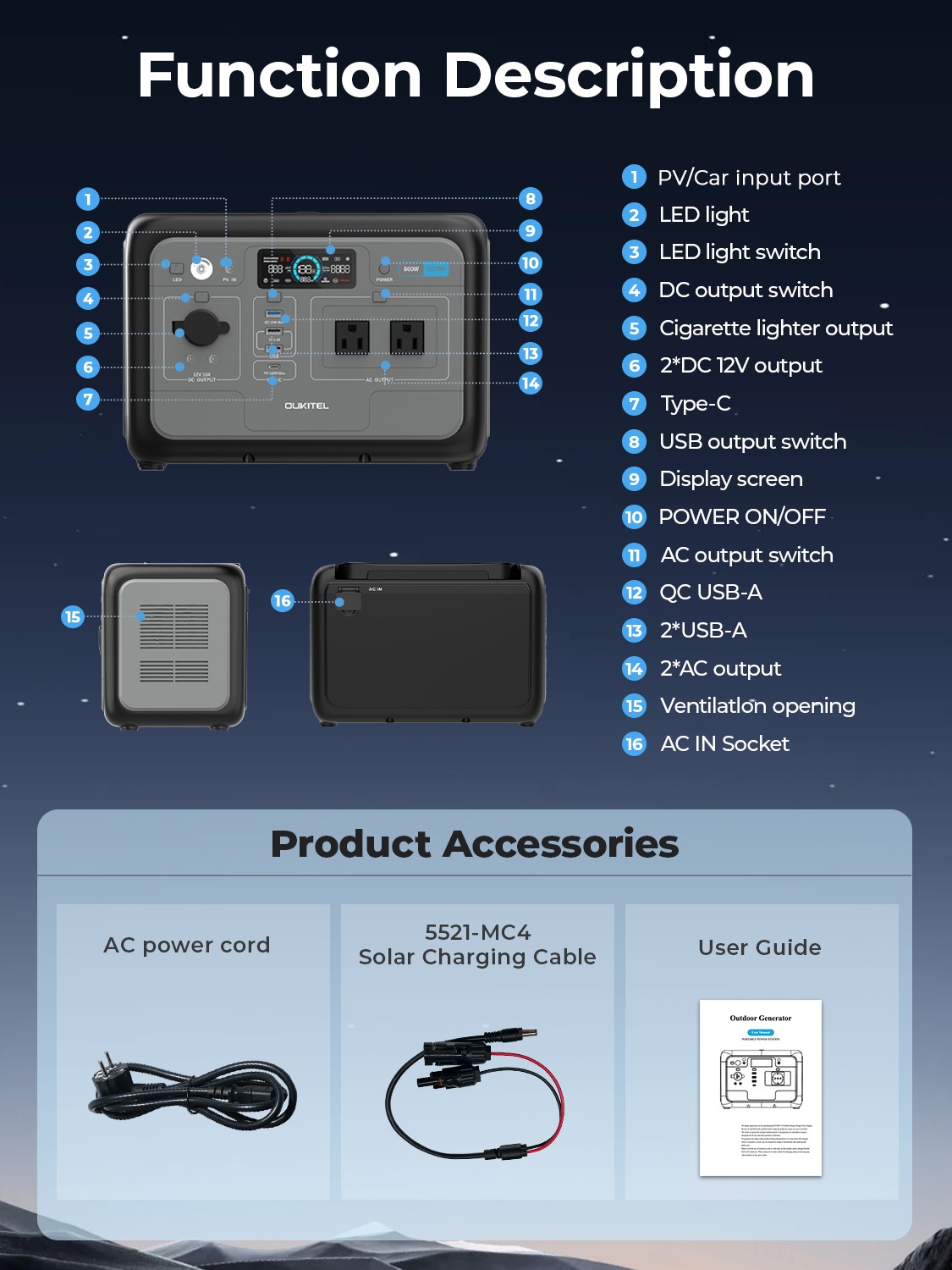 Portable Power Station 512Wh LiFePO4 Battery 800W/512Wh With 200WSolar Generatoe