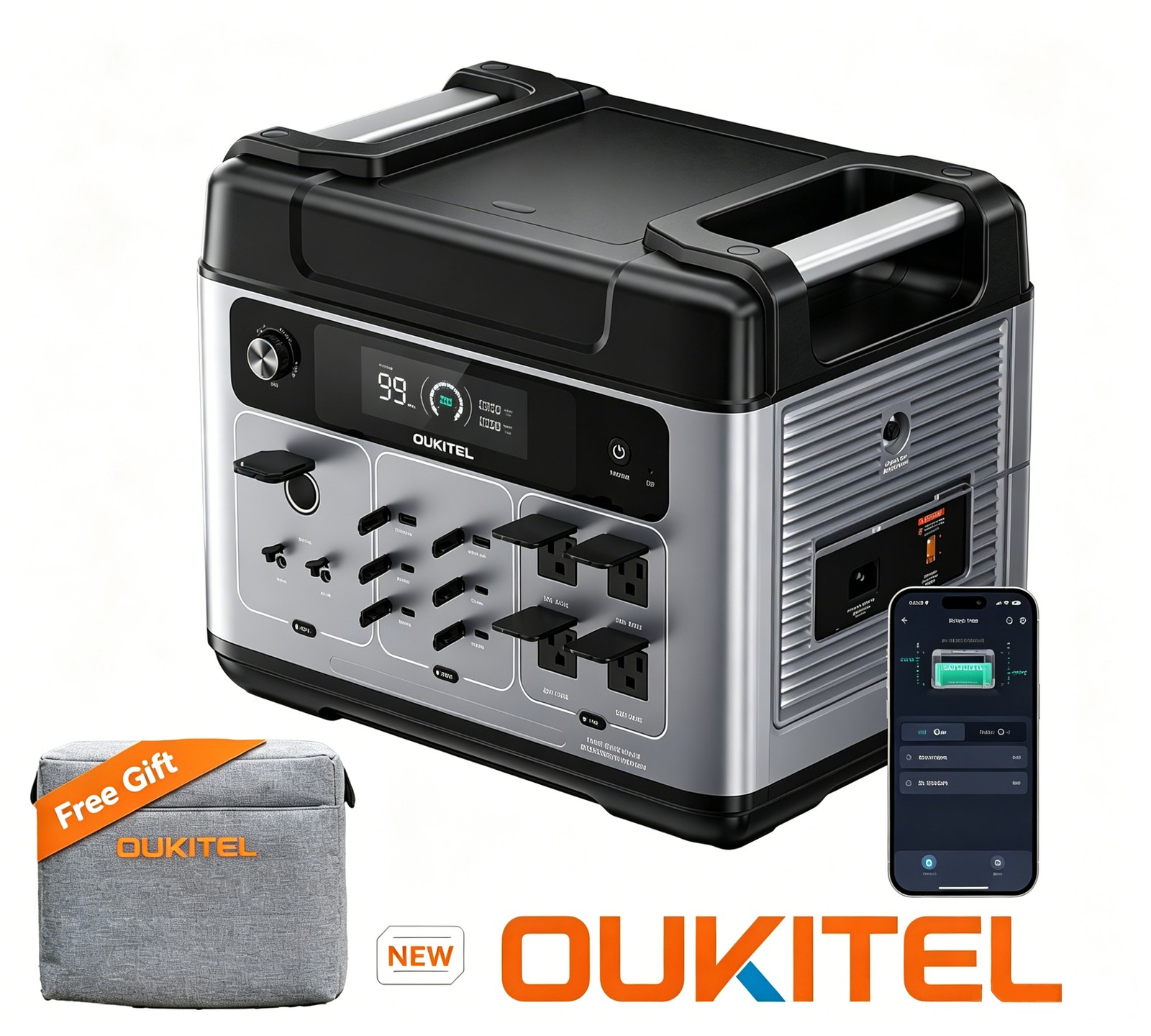 OUKITEL Power Station 2400W Solar Generator 2048Wh LF Battery Backup + Gift Bag
