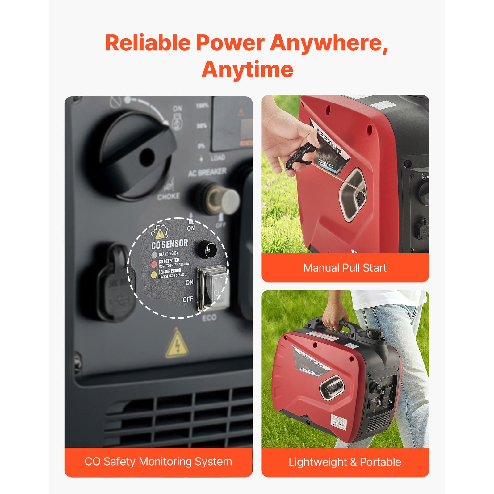 Uimoso 3000W Gas Portable Inverter Generator 122cc 4-Stroke Engine Quiet Run