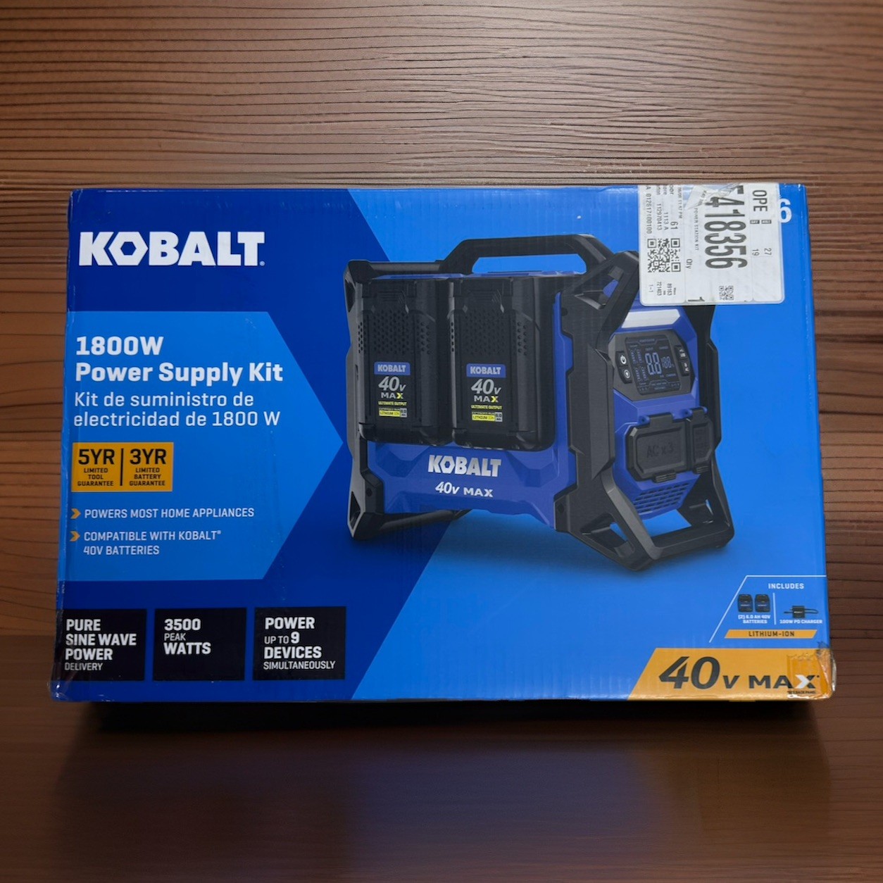 KOBALT 40V – 1800 Watts Portable Power Station ( Includes 2, 6.0 Ah Batteries )