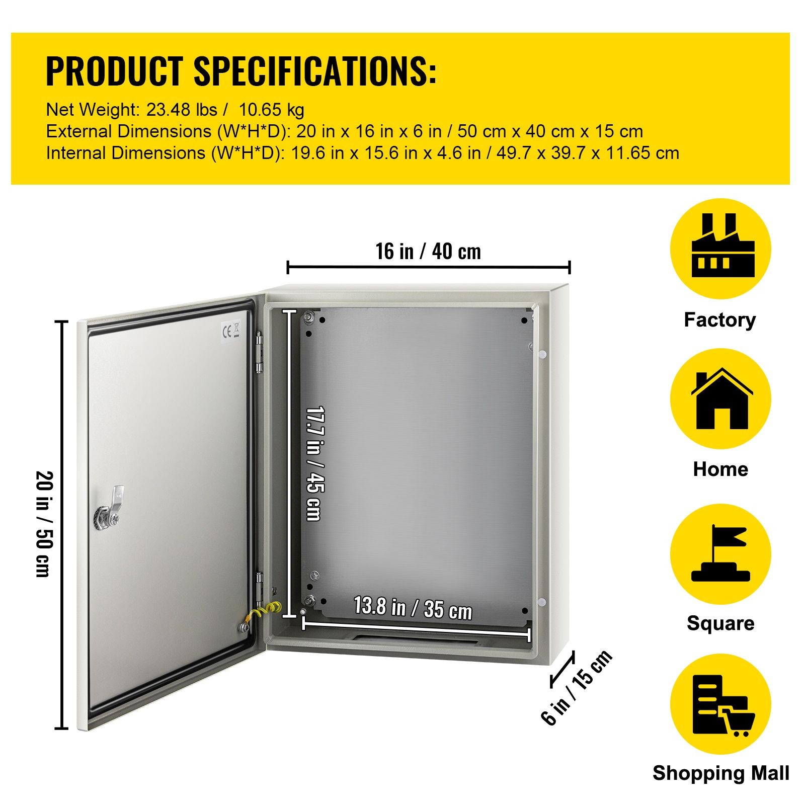 NEMA Steel Case, 20x16x6” NEMA 4X Metal Electric Enclosure, IP66 Water & Dust