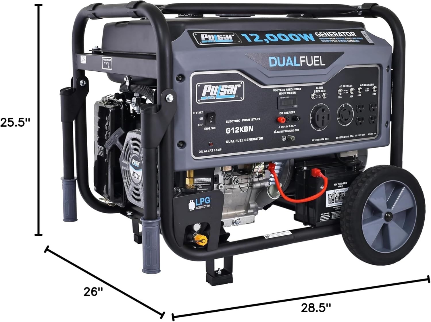 Pulsar 12,000-W Portable Hybrid Dual Fuel Gas Powered Electric Start Generator