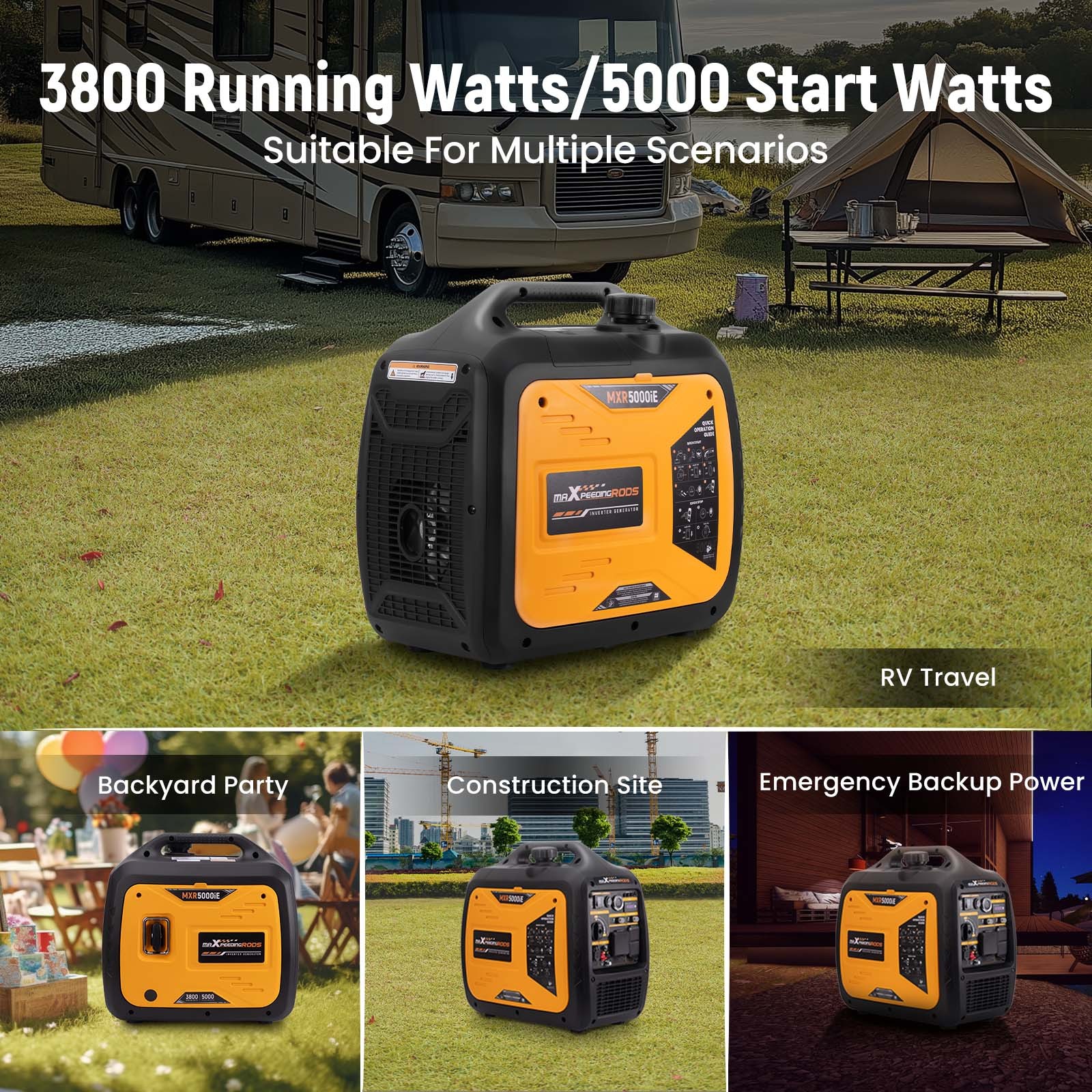 Quiet Gas Generator 4800W Peak Power Electric Remote Start CO Alert RV Ready USB