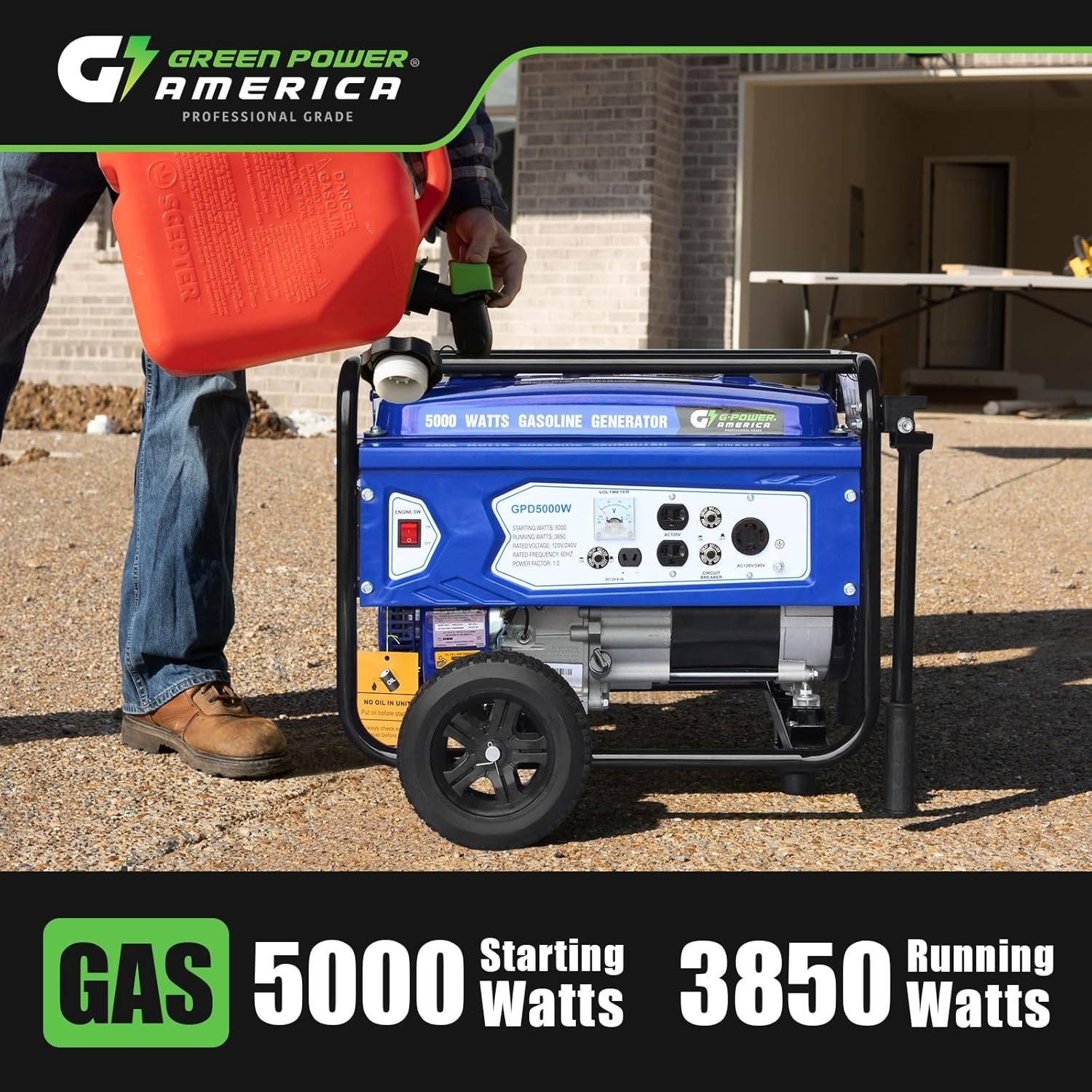 Green-Power 5,000-Watt Portable RV Ready Gas Powered Generator with Wheel Kit