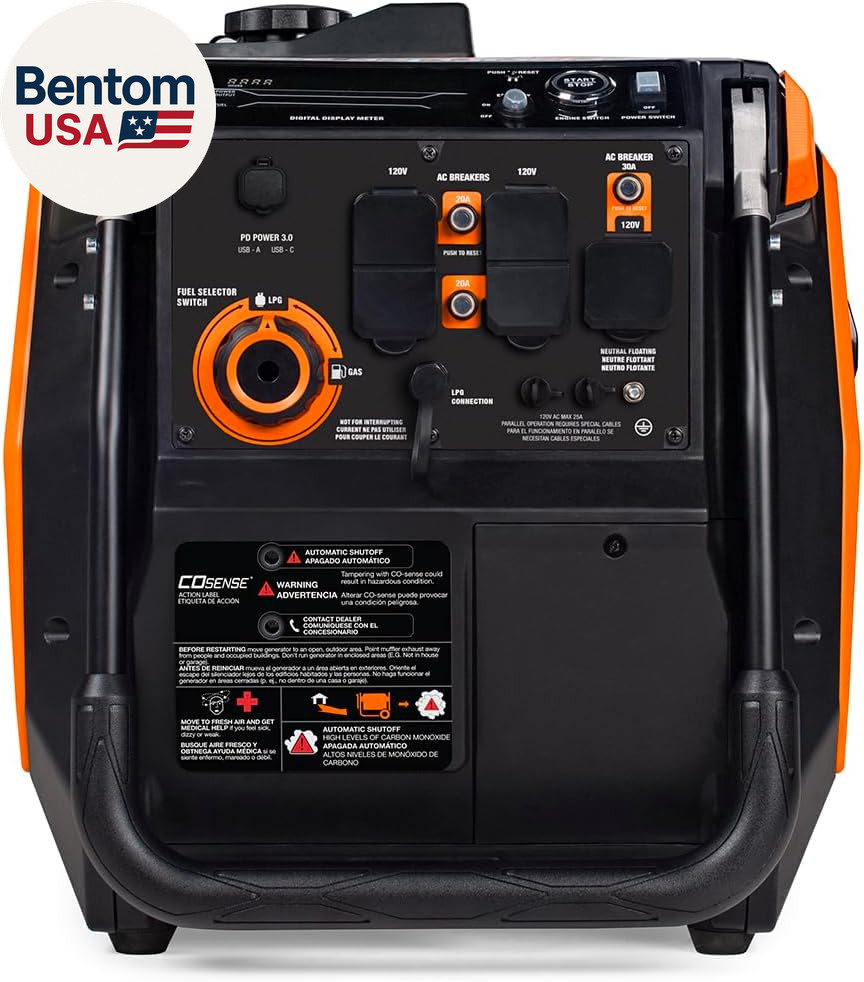 3,800-Watt Dual-Fuel Portable Inverter Generator – Gas and Propane Compatible –