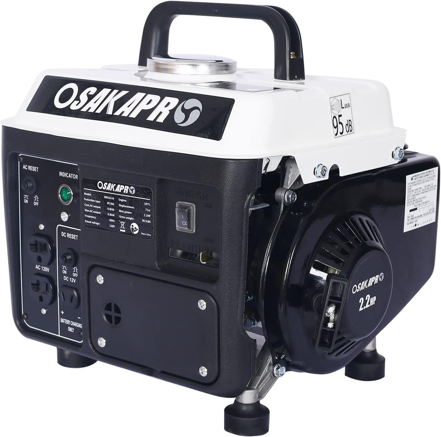 900W Portable Gas Powered Generator, Low Noise Outdoor Generator with 1.1 Gal Fu