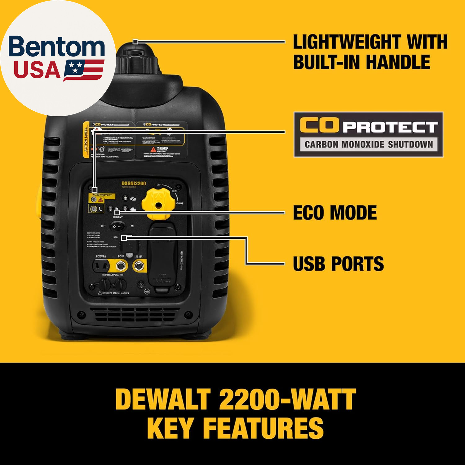 Dewalt 2,500 Starting Watt Portable Inverter Generator, Gas Powered, CO Protect