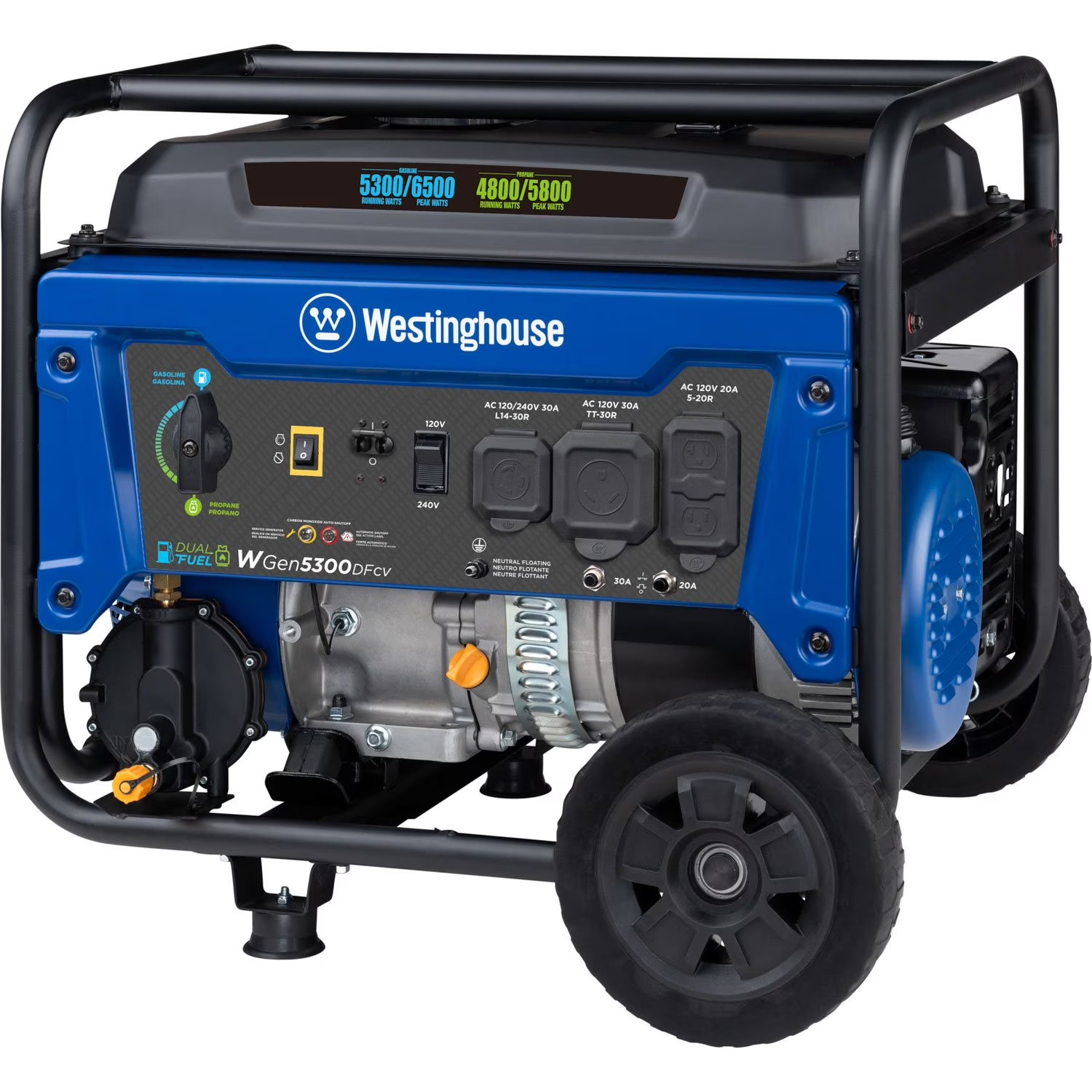 Westinghouse 6500/5300W Dual Fuel Portable Generator w/CO Sensor + Propane Hose