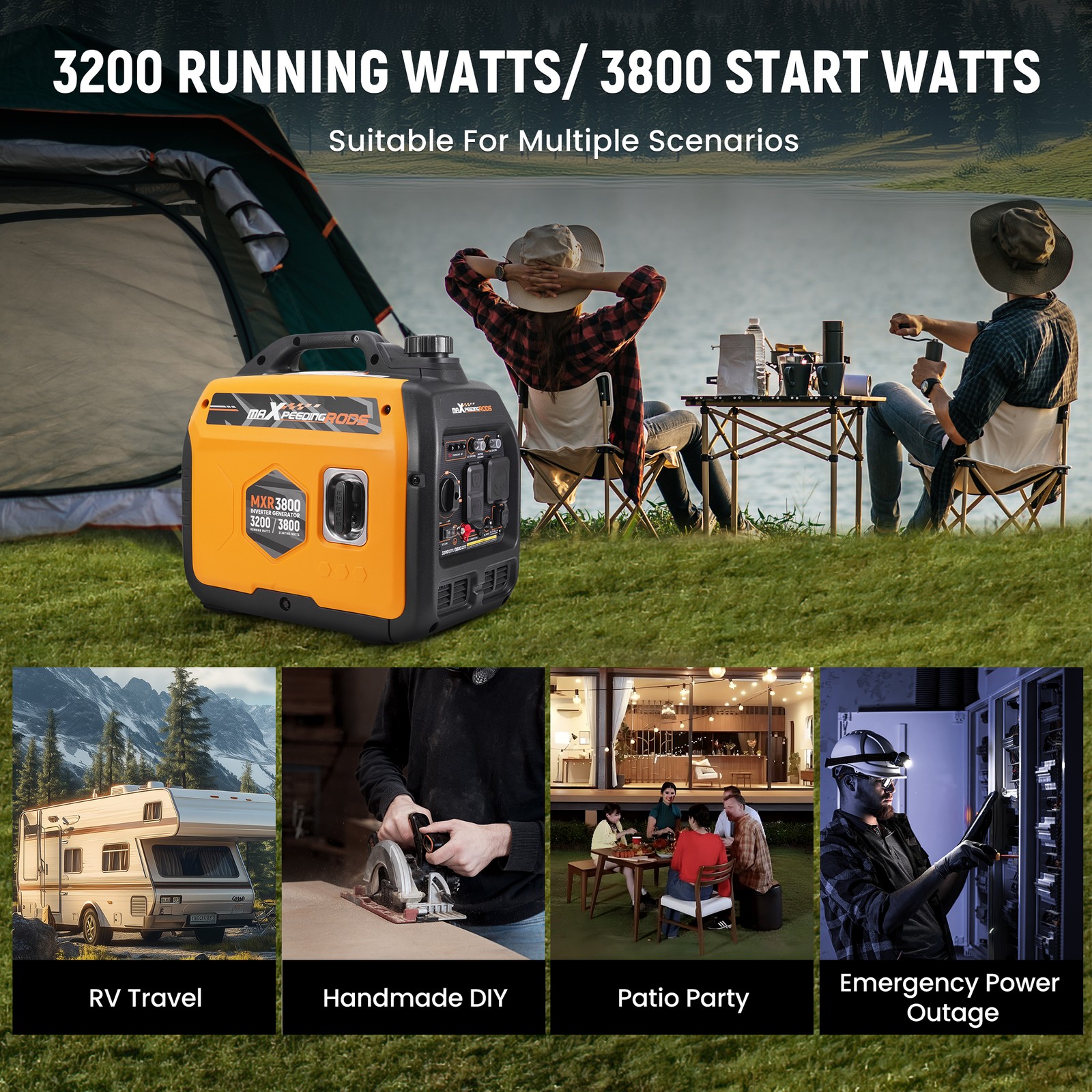 Portable 3200W Inverter Generator 58dB Low Noise Perfect for RV Trips Tailgating