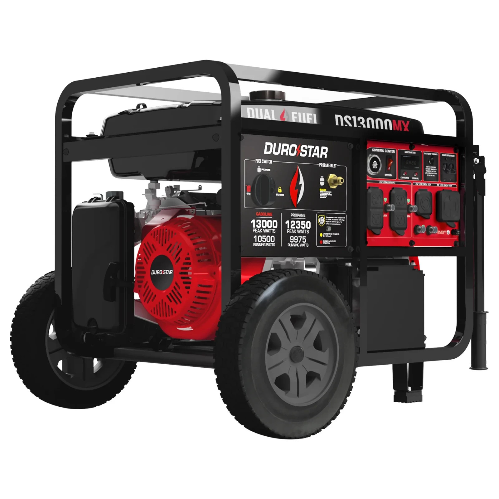 DuroStar DS13000MX 13,000 Watt Dual Fuel Portable Generator w/ CO Alert – Recon